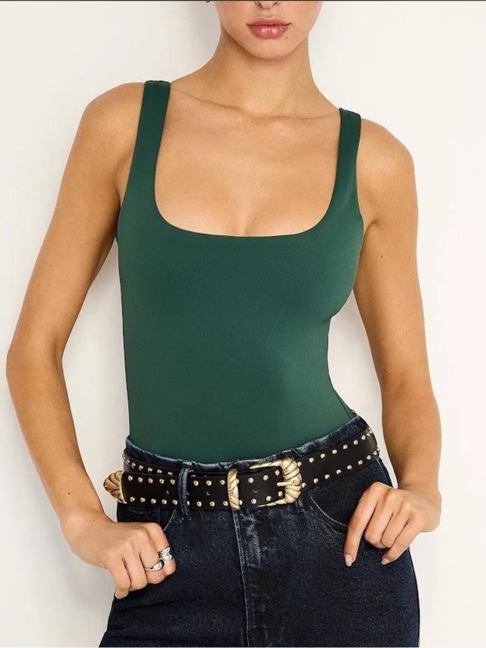 Good American Forest Green Sculpted Tank Bodysuit